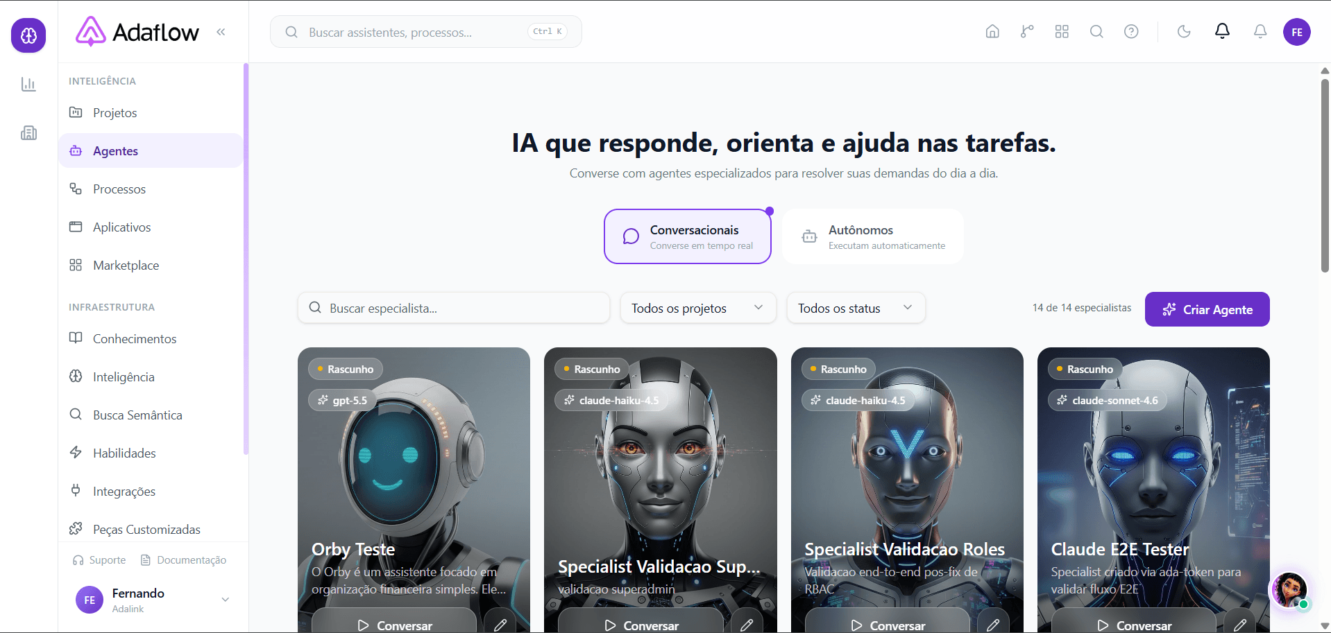 Lista de agentes da sua organização