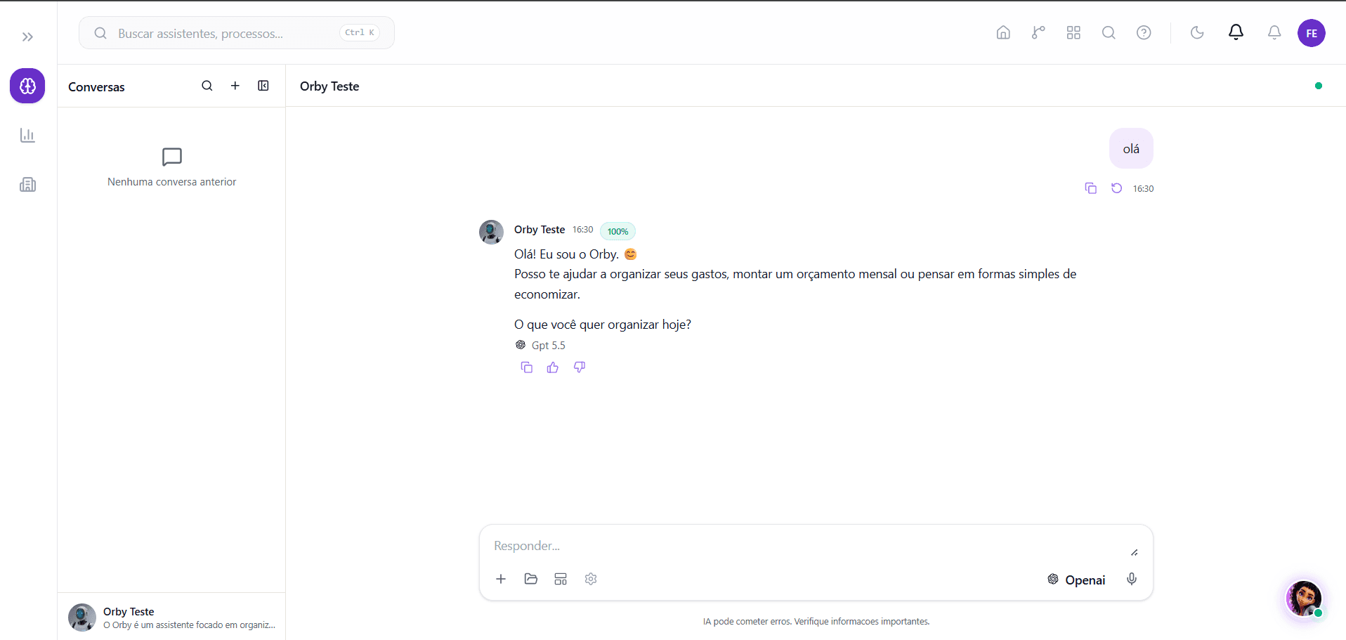 Conversa com o agente recém-criado