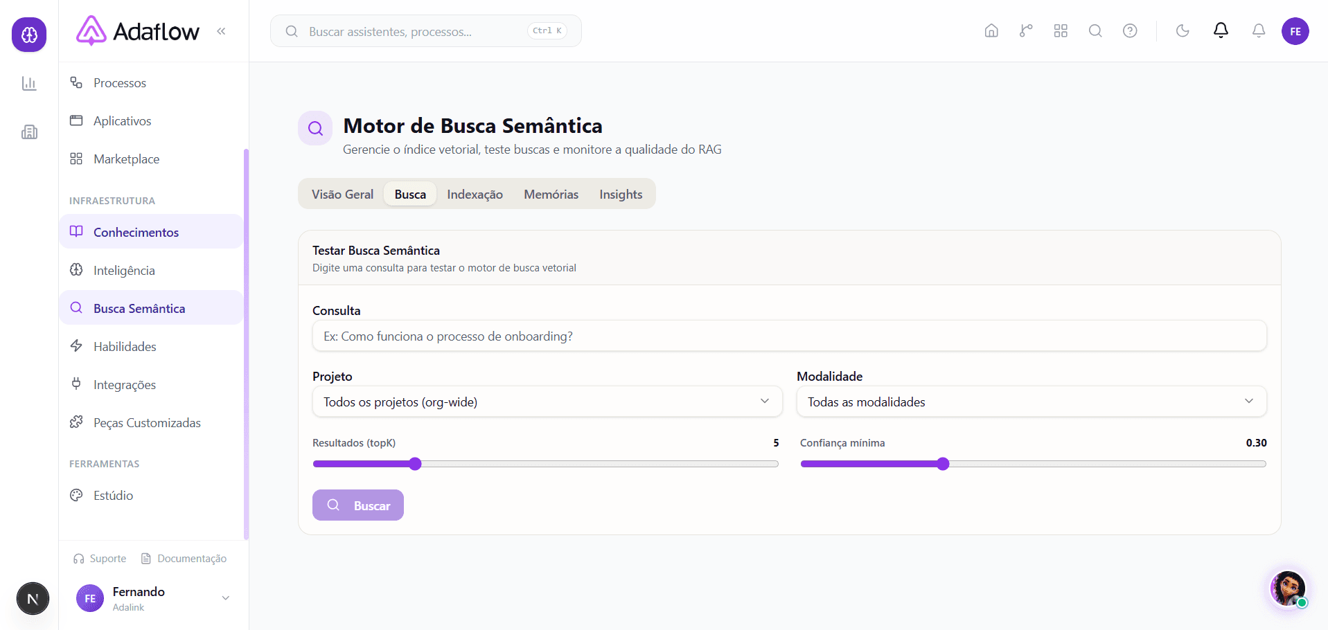 Aba Busca — sandbox para testar consultas