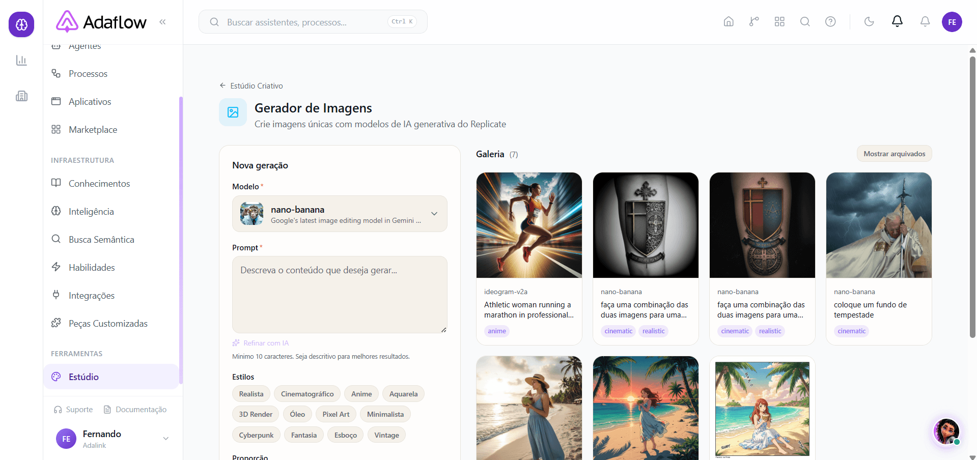 Gerador de Imagens — formulário e galeria