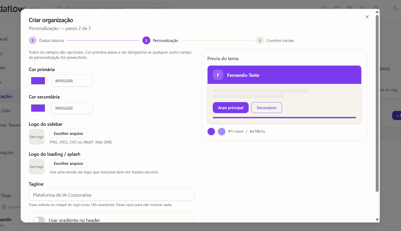 Passo 2 — personalização visual com preview