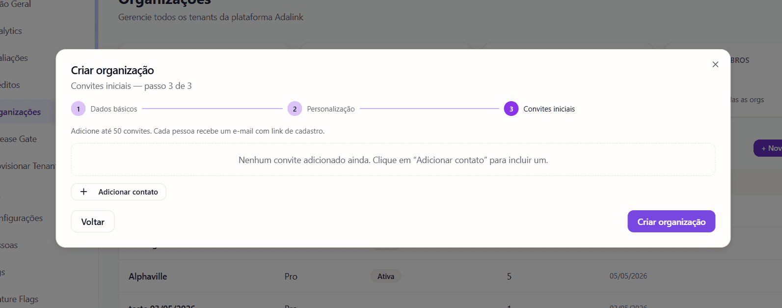 Passo 3 — lista de convites iniciais
