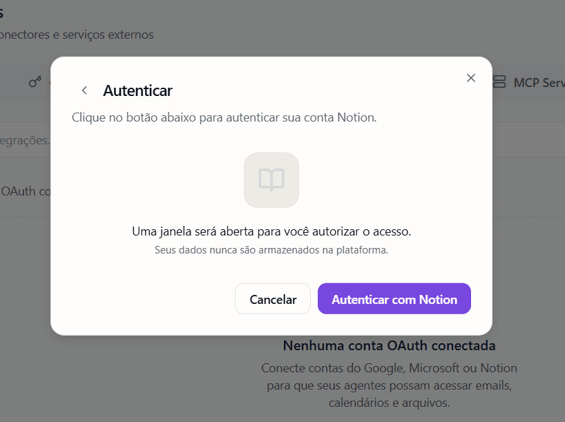 Notion — só OAuth, autenticação simples