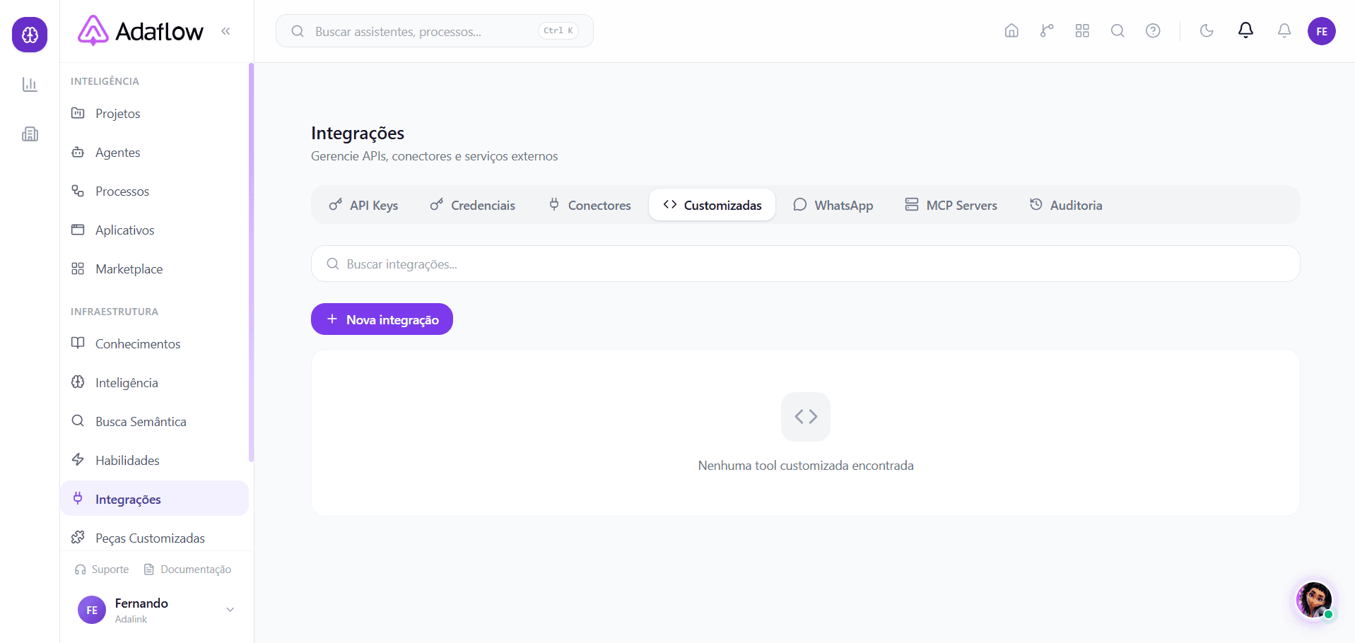 Aba Customizadas — tools HTTP da organização