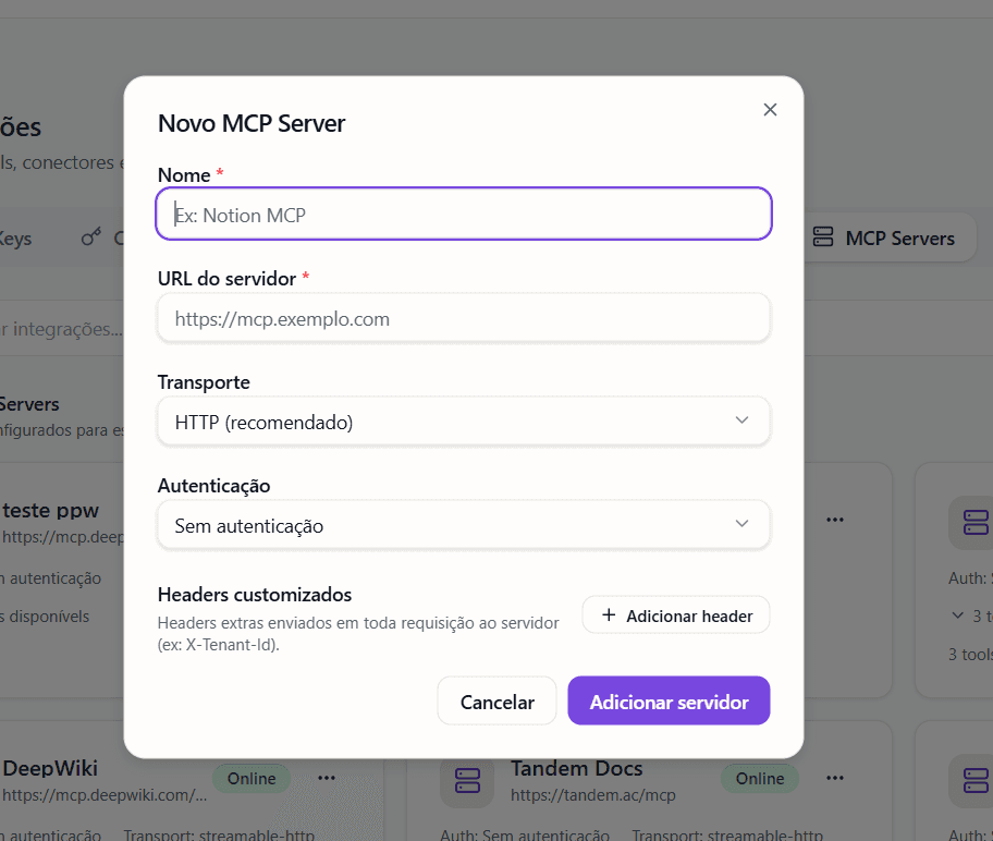 Modal Novo MCP Server — configuração básica