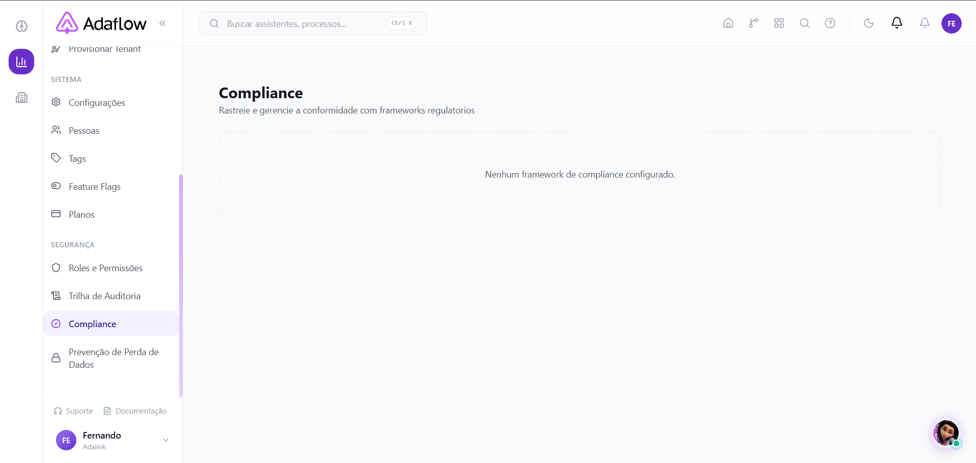 Compliance — quando nenhum framework está configurado